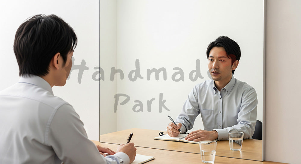 フリー素材 無料 写真｜昇給面談の練習をする日本人男性のキャリアアップ準備 写真背景