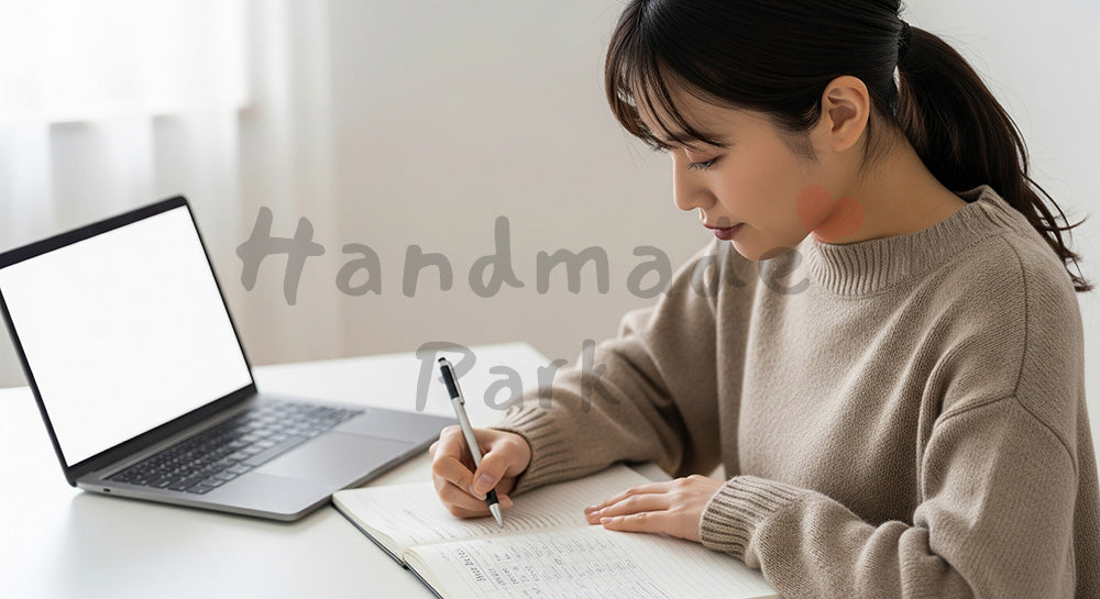 フリー素材 無料 写真｜スキル表を整理しキャリアアップを目指す日本人女性