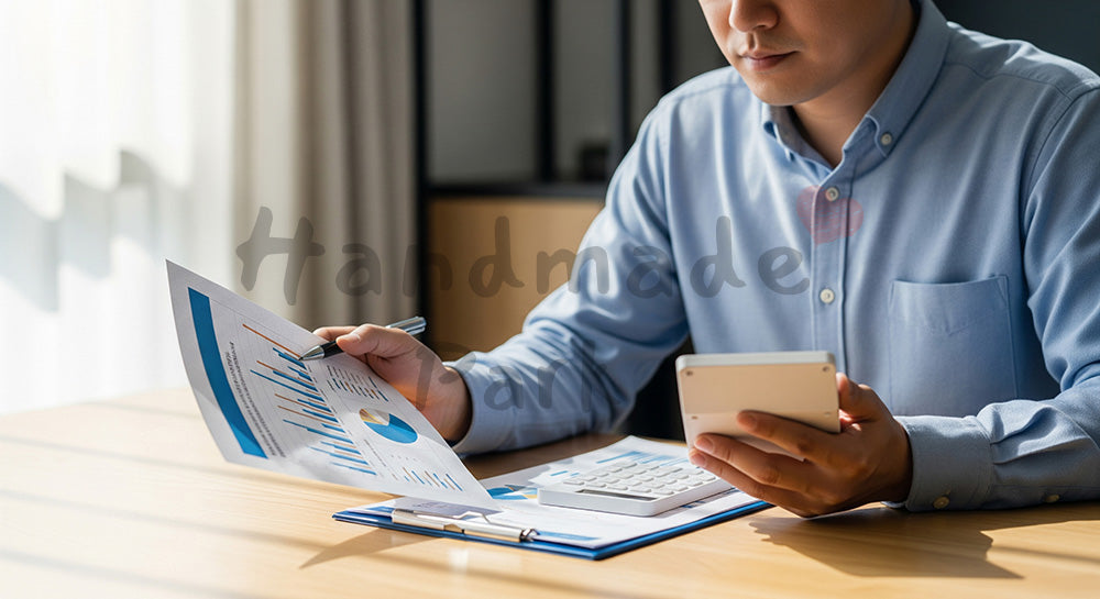 フリー素材 無料 写真｜住宅ローン返済計画を立てる日本人男性のライフプランニング