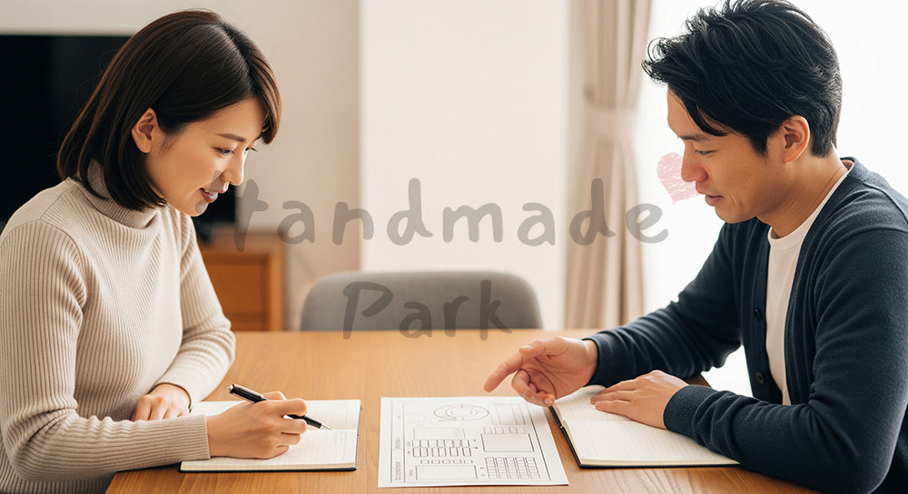 フリー素材 無料 写真｜教育費の将来計画を話し合う日本人夫婦 背景素材