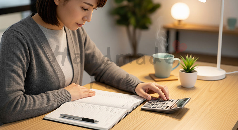 フリー素材 無料 写真｜副業収支をノートで整理する日本人女性