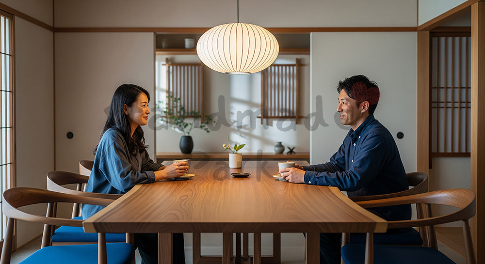 フリー素材 無料 写真｜和モダンなダイニングで会話を楽しむ日本人夫婦の朝時間