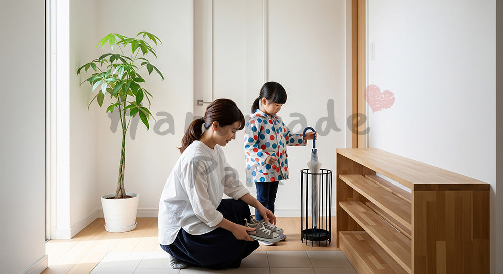 フリー素材 無料 写真｜玄関のシューズクローゼットを整理する日本人男性の暮らし 写真背景