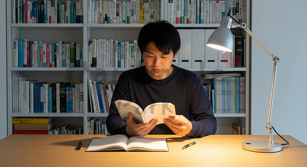 フリー素材 無料 写真｜書斎で読書を楽しむ日本人男性の静かな暮らし