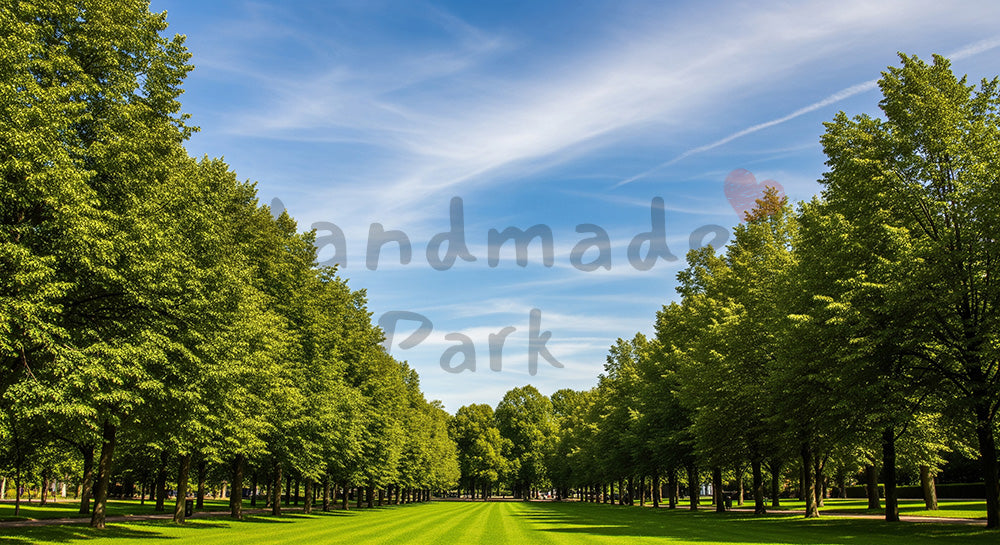 フリー素材 無料 写真｜青空と並木の公園風景デザイン素材に使える高解像度背景写真