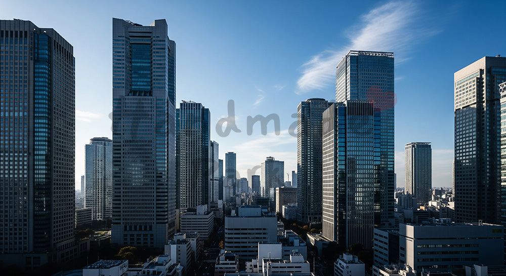 フリー素材 無料 写真｜青空と高層ビル群の都会景ビジネス向け高解像度背景写真