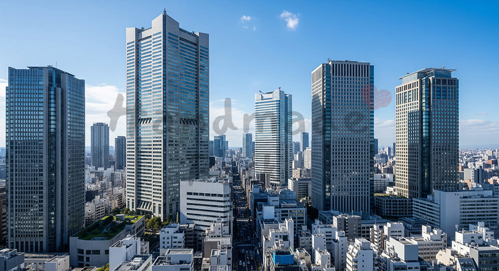 フリー素材 無料 写真｜ビジネス向け高解像度背景写真のある青空と高層ビル群の都会景