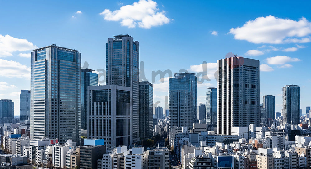 フリー素材 無料 写真｜青空と高層ビル群の都会景、ビジネス向け高解像度バックグラウンド写真