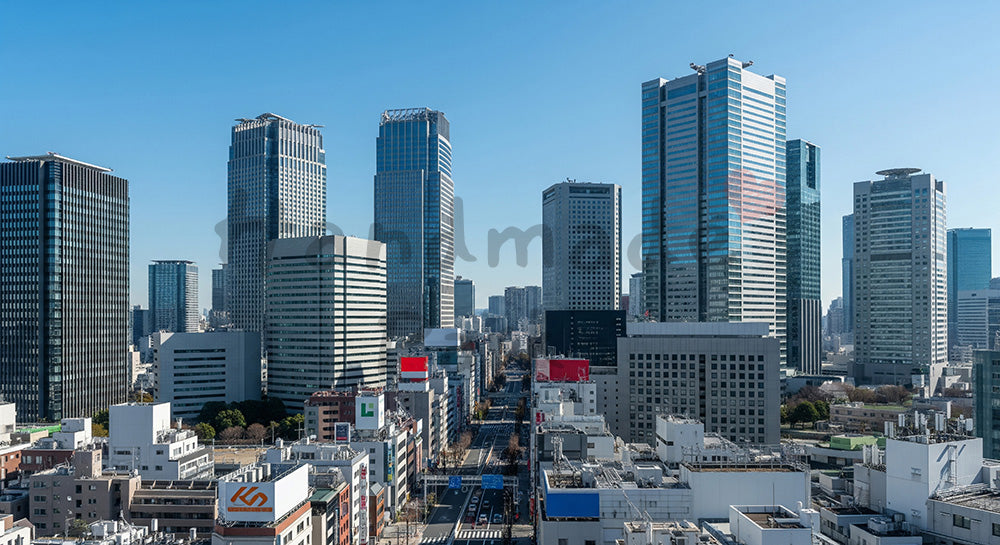 フリー素材 無料 写真｜青空と高層ビル群の都会景、ビジネス向け高解像度背景写真
