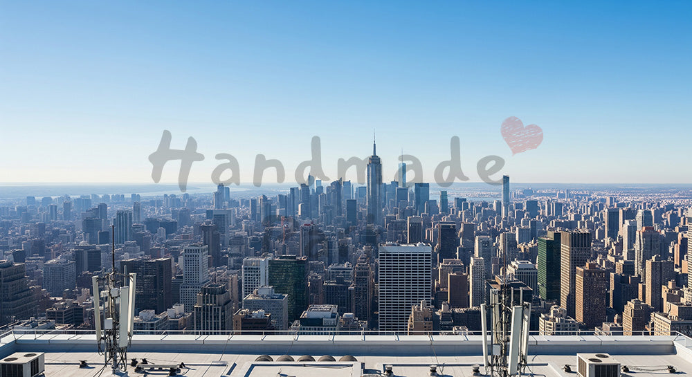 フリー素材 無料 写真｜屋上から望む都会と青空、爽やかな高解像度スカイラインバックグラウンド写真