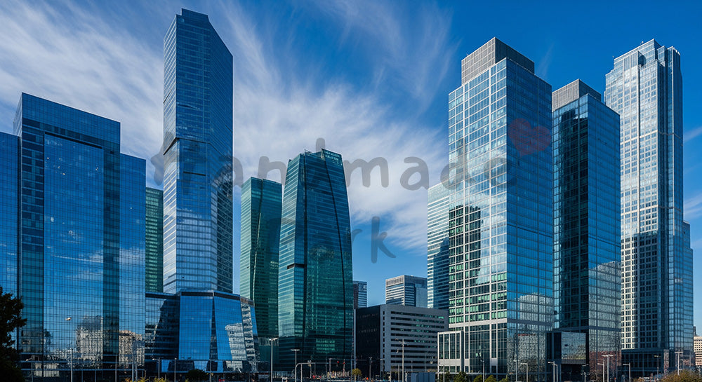 フリー素材 無料 写真|ビルのガラスに映る青空都会的でクリーンな背景写真