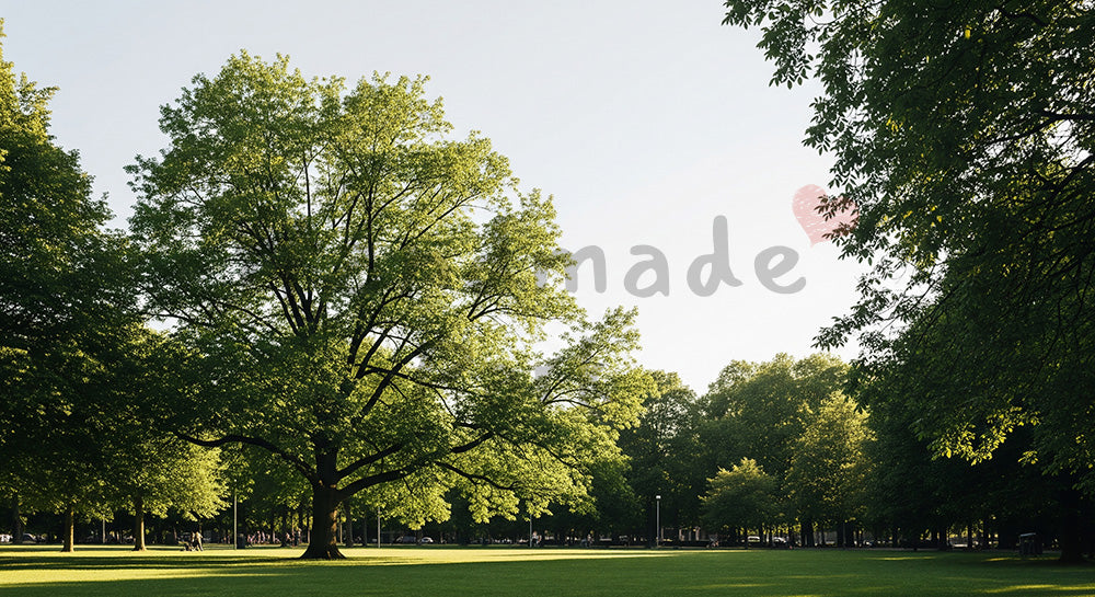 フリー素材 無料 写真｜SDGsのグリーンシティを想起する公園の木と芝生背景 余白あり