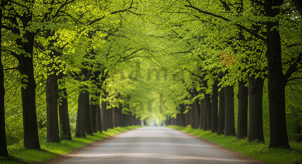 フリー素材 無料 写真｜SDGsのグリーンモビリティを想起する並木道の若葉背景 余白 背景素材