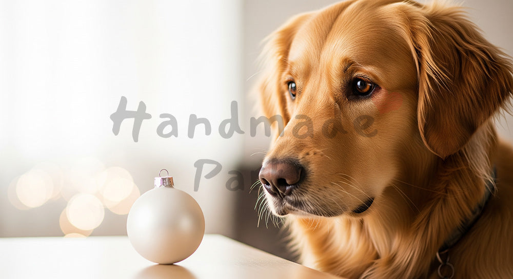 フリー素材 無料 写真｜やわらかな自然光のクリスマスの室内の犬｜コピースペースを活かせる