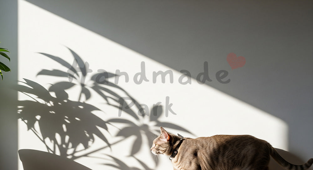 フリー素材 無料 写真｜植物の影と猫のミニマル室内背景の写真｜EC商品ページの挿絵に