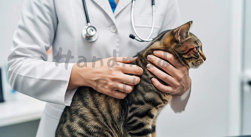 フリー素材 無料 写真｜ペットヘルスケアがある動物病院で猫の触診ケア｜明るいトーンで使える