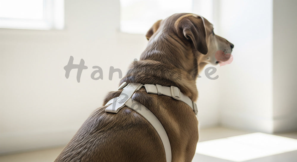 フリー素材 無料 写真｜やわらかな自然光の介護用ハーネスのシニア犬｜ブログのアイキャッチ向き