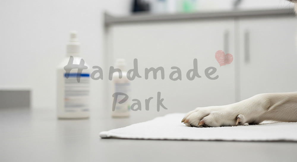 フリー素材 無料 写真｜動物病院の清潔な備品と犬の足元｜バナー背景に合わせやすい