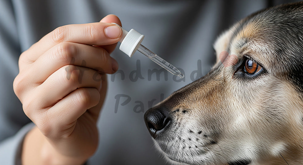 フリー素材 無料 写真｜トップページのビジュアルにに使えるシニア犬の点眼ケアイメージ
