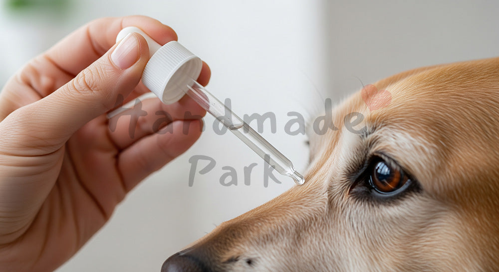 フリー素材 無料 写真｜シニア犬の点眼ケアイメージ、広告クリエイティブに使いやすい