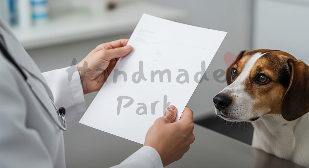フリー素材 無料 写真｜ペットヘルスケアがある動物病院の清潔な備品と犬の足元｜文字入れしやすい余白