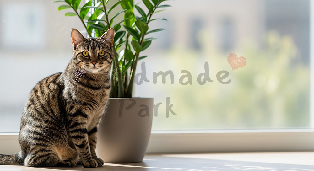 フリー素材 無料 写真｜観葉植物と猫のナチュラル背景｜教育・教材の挿絵に