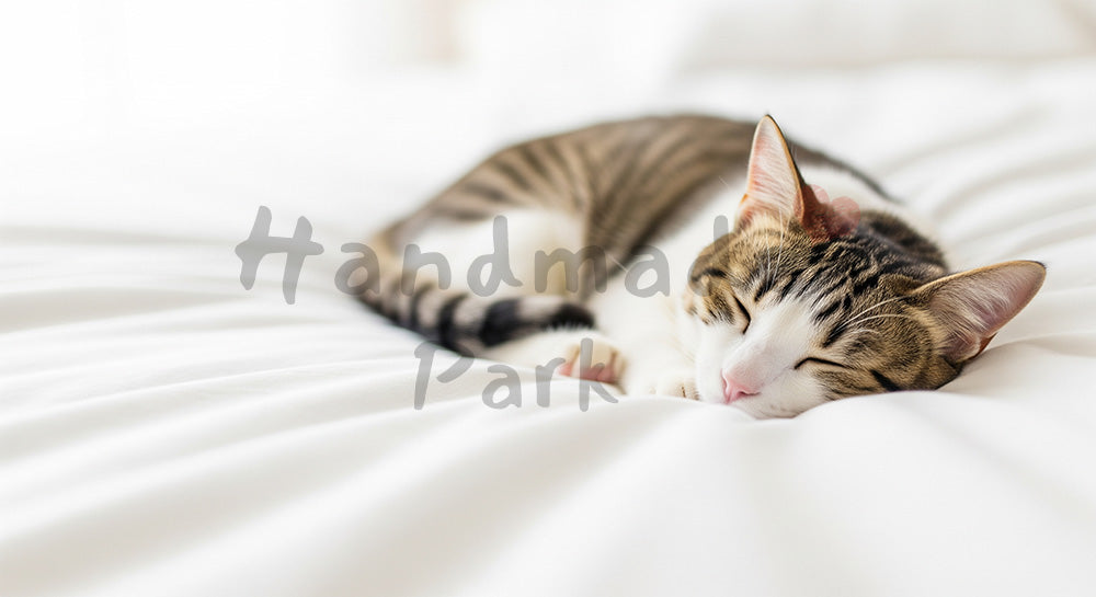 フリー素材 無料 写真｜白い寝具で眠る猫のクリーン背景｜保険・医療のイメージに