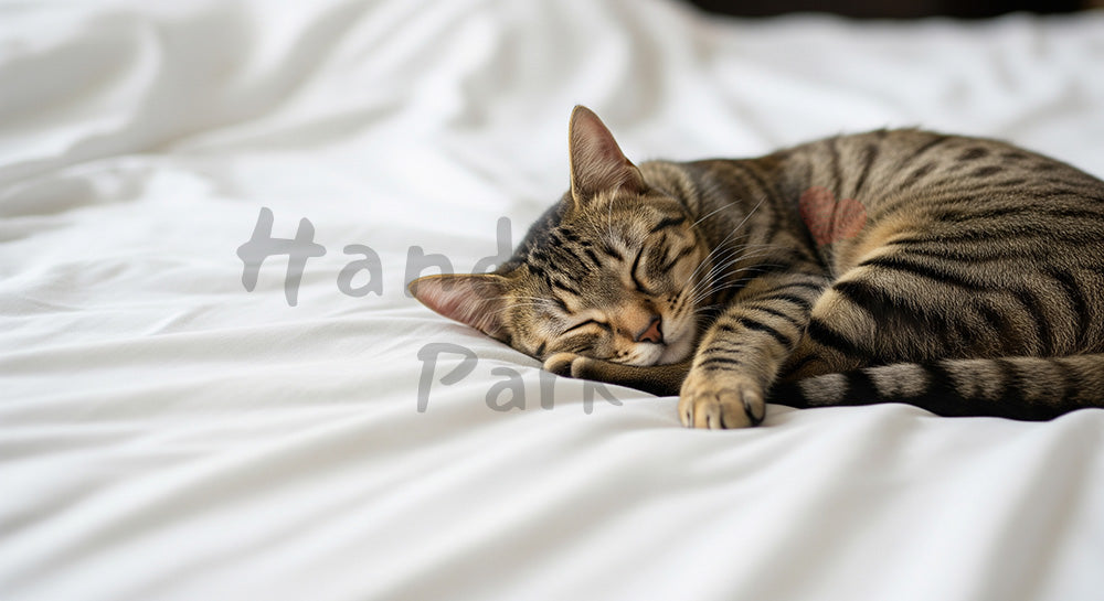 フリー素材 無料 写真｜明るいトーンで使えるに使える白い寝具で眠る猫のクリーン背景