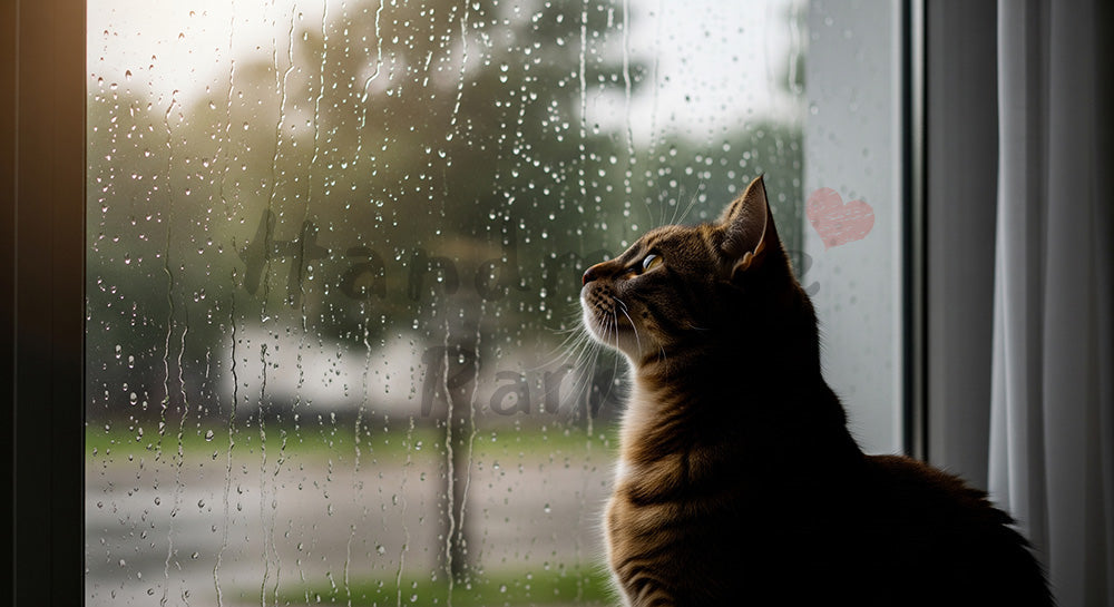 フリー素材 無料 写真｜コピーがある雨の日の窓×猫｜シンプルな背景として