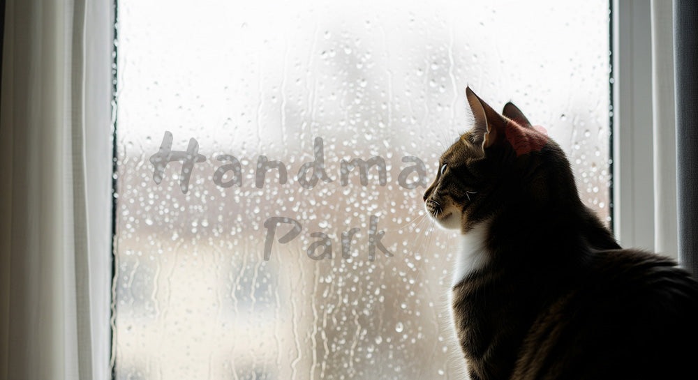 フリー素材 無料 写真｜雨の日の窓×猫｜チラシ・ポスターにも活躍 ロゴ・文字なし