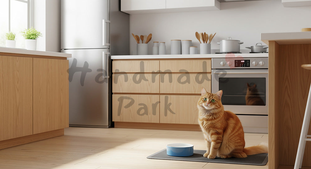 フリー素材 無料 写真｜朝のキッチン×猫｜EC商品ページの挿絵に