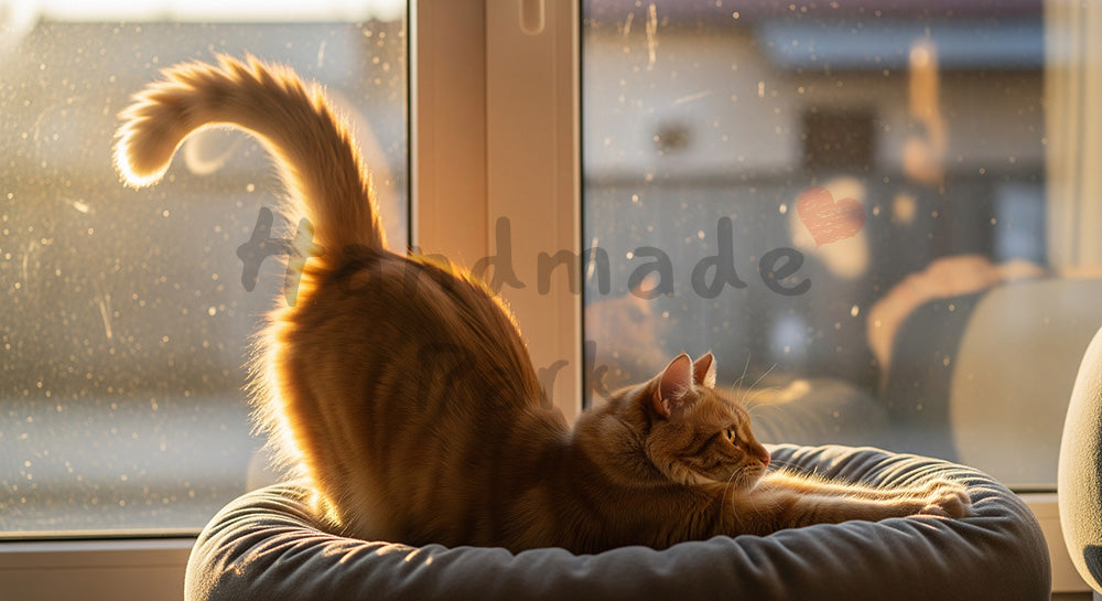 フリー素材 無料 写真｜キャットベッドで伸びをする猫の写真｜チラシ・ポスターにも活躍