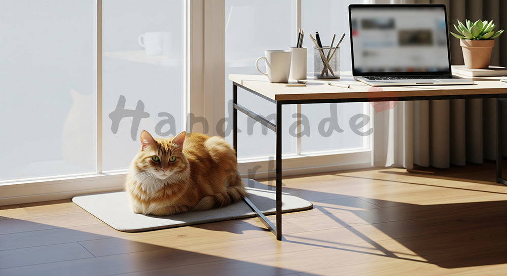 フリー素材 無料 写真｜窓際デスク横の猫｜広告クリエイティブに使いやすい ロゴ・文字なし