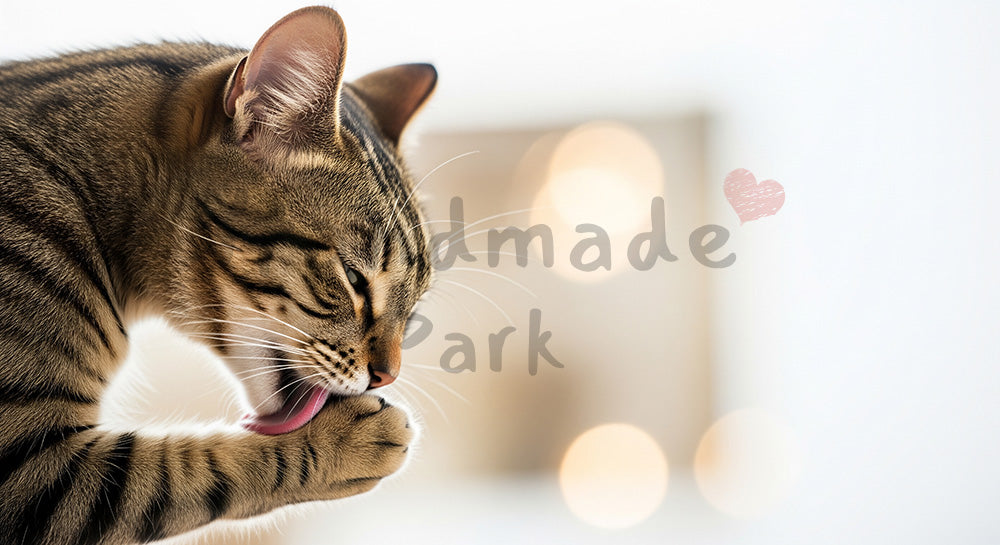 フリー素材 無料 写真｜やわらかな自然光の毛づくろいする猫｜明るいトーンで使える