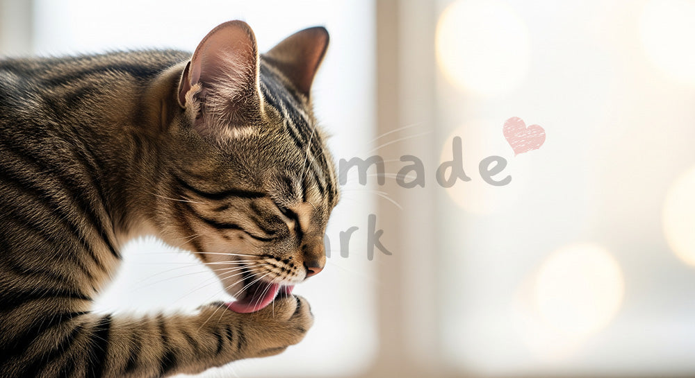 フリー素材 無料 写真｜毛づくろいする猫｜清潔感あるビジュアルに ロゴ・文字なし