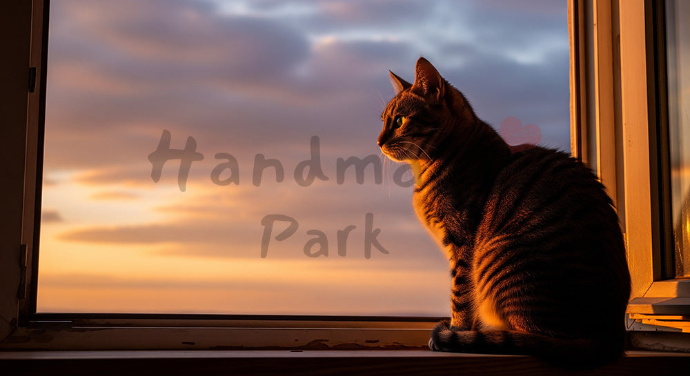 フリー素材 無料 写真｜夕方の窓辺×猫、LPのヘッダー画像に