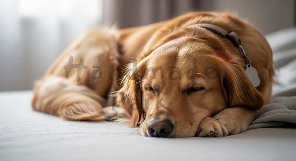 フリー素材 無料 写真｜ブランケットで眠る犬のやさしい室内カット 中央に余白の背景素材｜サービス紹介ページに使える