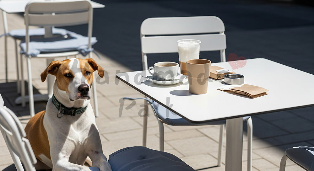 フリー素材 無料 写真｜カフェ風テラスがある犬のフリー素材｜清潔感あるビジュアルに