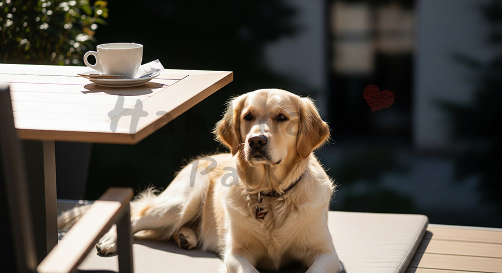 フリー素材 無料 写真｜カフェ風テラスがある犬のフリー素材｜シンプルな背景として