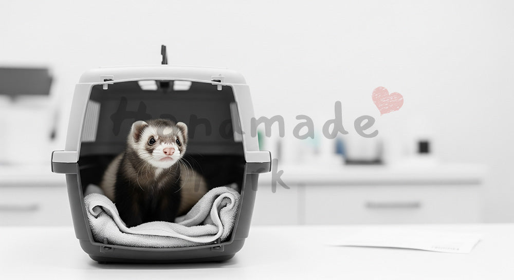 フリー素材 無料 写真｜やわらかな自然光の動物病院で落ち着くフェレット｜バナー背景に合わせやすい