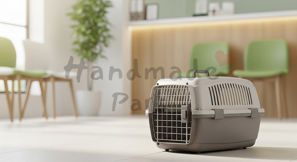 フリー素材 無料 写真｜動物病院の待合でケアを受けるモルモット｜文字入れしやすい余白 ロゴ・文字なし