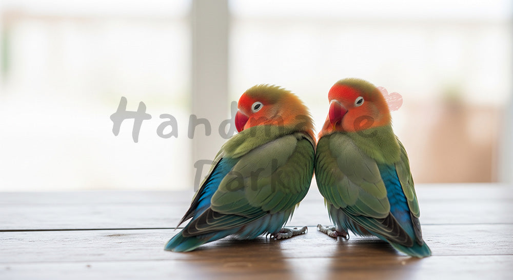 フリー素材 無料 写真｜コザクラインコのペアがくつろぐ室内シーン、トップページのビジュアルに