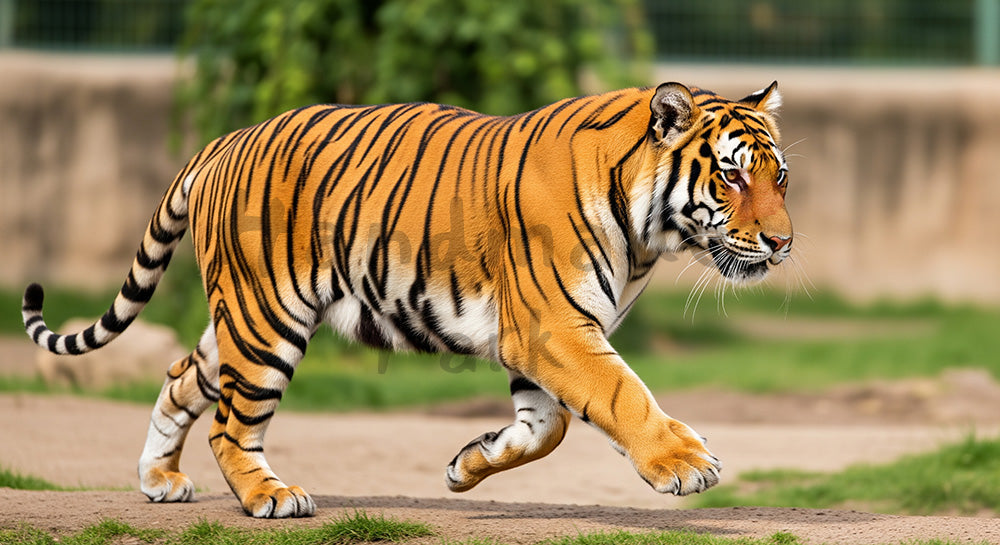 フリー素材 無料 写真｜動物園のトラの迫力ある歩く姿、バナー背景に合わせやすい