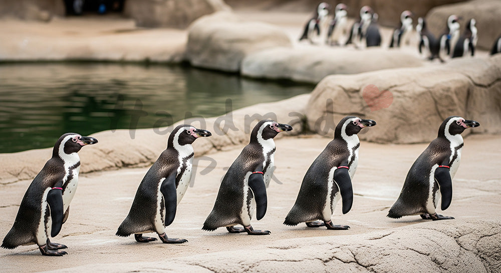 フリー素材 無料 写真｜清潔感あるビジュアルにに使える動物園のペンギンが並んで歩く可愛い瞬間
