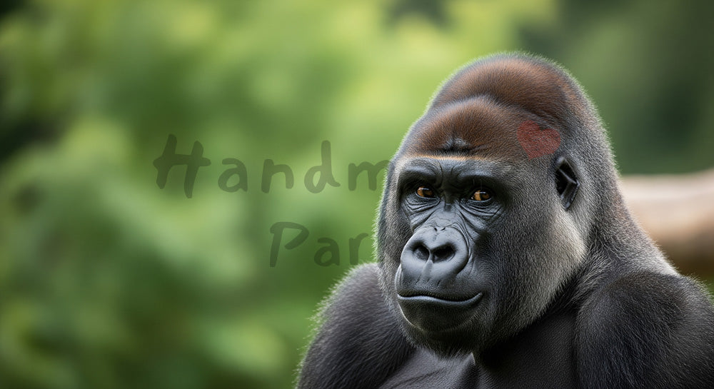 フリー素材 無料 写真｜保全メッセージがある動物園のゴリラの静かなまなざし｜トップページのビジュアルに