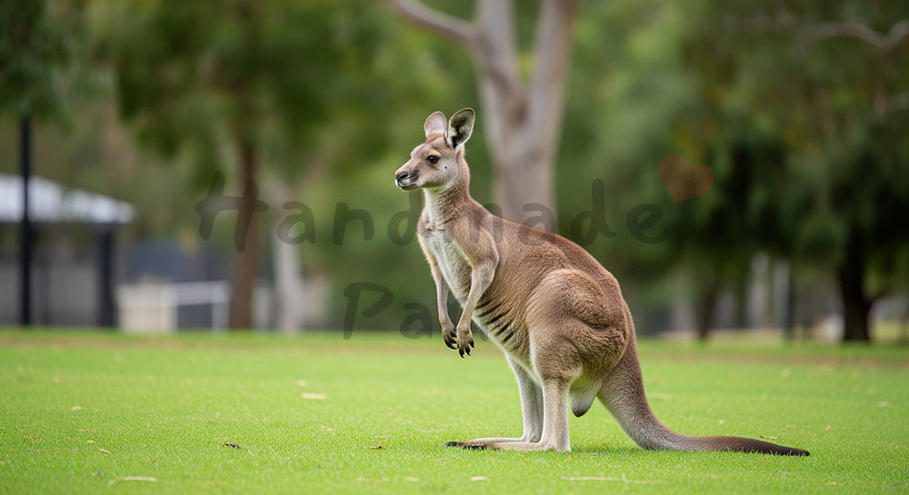 フリー素材 無料 写真｜動物園のカンガルーが立つシンプルな自然背景、バナー背景に合わせやすい