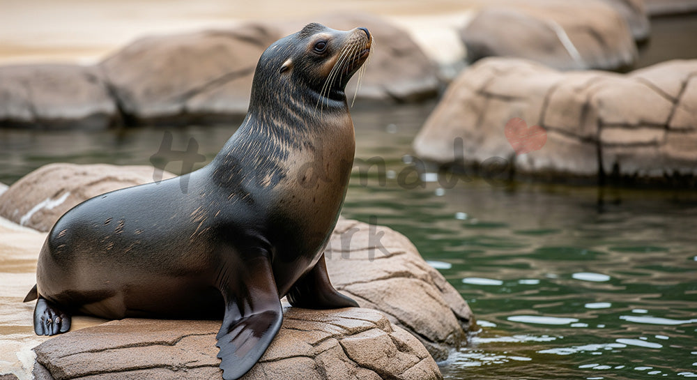 フリー素材 無料 写真｜サムネイル作成に便利に使える動物園のアシカが岩場で休む穏やかな瞬間
