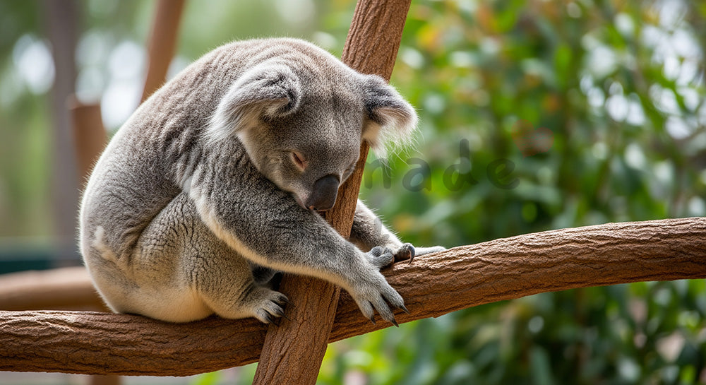 フリー素材 無料 写真｜動物園のコアラが木の枝で休む癒しの写真｜シンプルな背景として ロゴ・文字なし