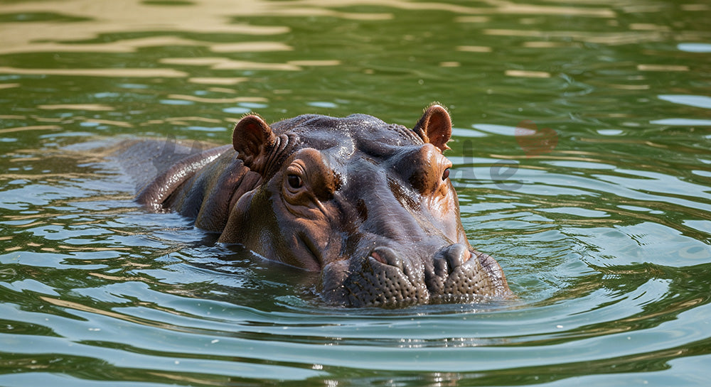 フリー素材 無料 写真｜動物園のカバが水面から顔を出すユニークな瞬間｜明るいトーンで使える