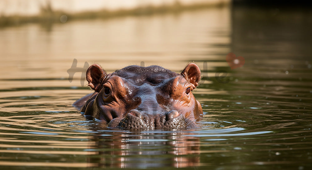 フリー素材 無料 写真｜動物園のカバが水面から顔を出すユニークな瞬間｜水辺背景を添えた保険・医療のイメージに
